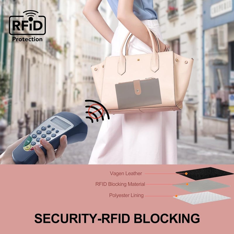 yiijay Wallet Women RFID Blocking Multi Cards Wallet Credit Card Holder for Women Large Capacity Lady Leather Trifold Travel Wallet with Pen Holder - Image 5